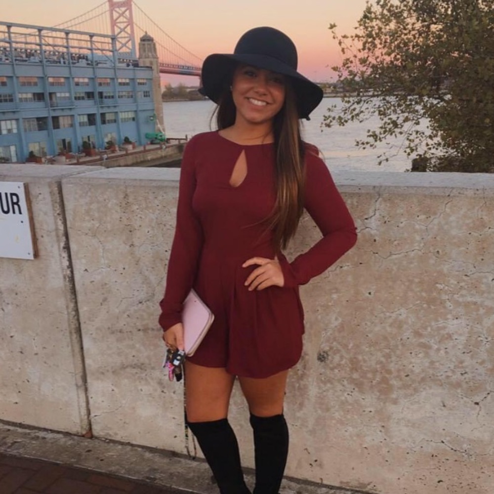 Material Girl Wine Romper with Keyhole Detail